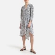 Vestido estampado de manga larga, cuello de pico