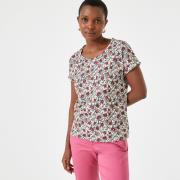 Camiseta de manga con estampado floral, cuello redondo,