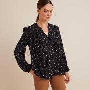 Blusa estampada con cuello de pico, manga larga