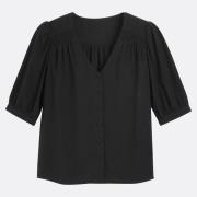 Blusa fluida, cuello en V, manga corta