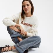 Sudadera de cuello redondo con mensaje bordado, corte amplio